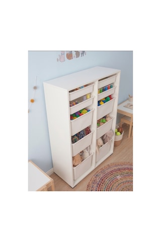 2 Adet Ultra Büyük 4 Adet Büyük 4 Adet Orta Boy Çekmeceli 123 Cm Beyaz Çocuk Odası Oyuncak Dolabı Ve Çok Amaçlı Saklama Ünitesi - Depolayıcı Düzenleyici Organizer