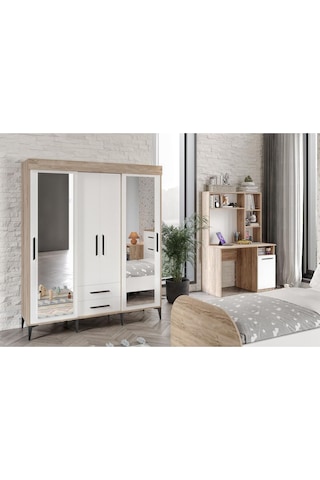 Afilli Ildır Çocuk Odası Takımı Tamamı Mdf Flora Beyaz Aynalı Flora Beyaz