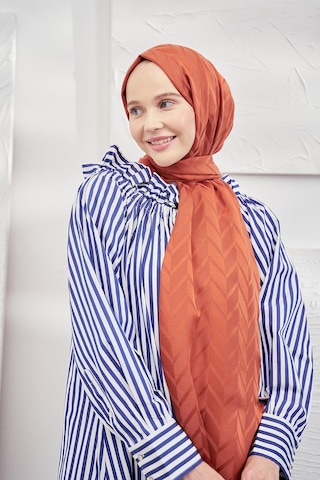 Armanda Jakarlı Şal - Zigzag Desenli - Kiremit - Kiremit