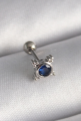 316l Çelik Gümüş Renk Mavi Zirkon Taşlı Tragus Piercing 02158005