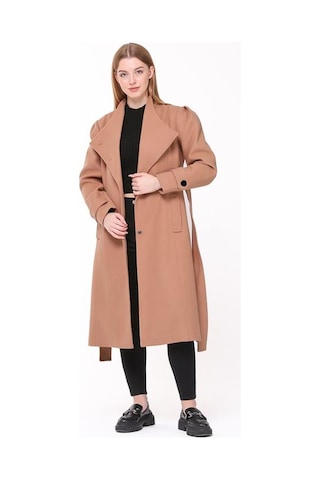 Neşeli Butik Kadın Midi Oversize Yün Kaşe Kaban Nbpltn03 - Camel Camel