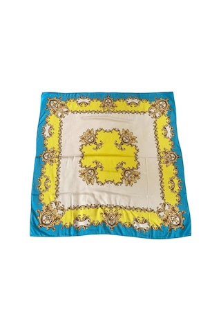 Tikitonki Çiçek Desenli Çok Renkli Kare Kesim Eşarp - 90x90cm Çok Renkli Çok Renkli