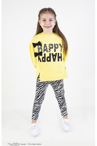 Harika Kids Kız Çocuk Pamuklu Zebra Desen Orta Kalınlıkta Taytlı Alt-üst Takım 001