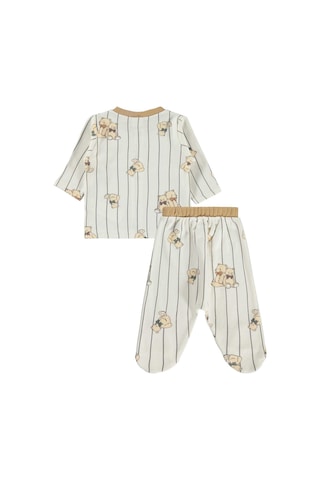 Civil Baby Fiyonklu Ayılar Empirme 1-9 Ay Pijama Takımı - Ekru