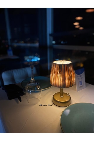 Rafya&hasır Masaüstü Led Kablosuz Pilli Eskitme Gold Saçaksız Eskitme Gold