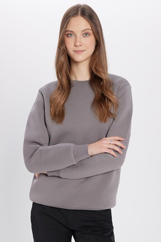 Tudors Unisex Oversize Geniş Kesim Pamuklu Yumuşak Dokulu İçi Polarlı Basic Gri Bisiklet Yaka Sweatshirt-31939 Gri