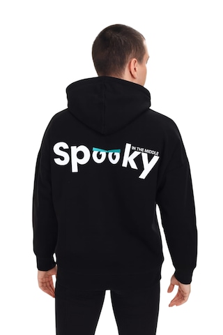 Erkek Çocuk Önü Arkası Spooky Yazı Desenli Kapüşonlu Siyah Renk Sweatshirt Siyah