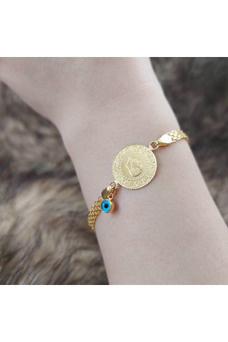 Altınbeyi Çeyrek Altınlı Nazar Boncuklu Bileklik Sarı Altın
