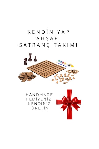 Sf01 Kendin Yap Ahşap Satranç Takımı Dıy Ahşap Satranç 27x27 Cm Boya Ve Yapıştırıcı Hediyeli