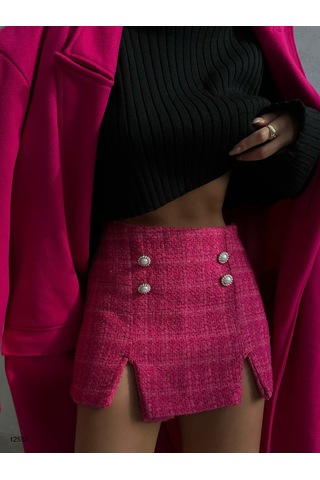 She Quetzal Rahatlık Ve Şıklığın Birleşimi: Şort Etek - Pembe Kenarları Düğme Pembe