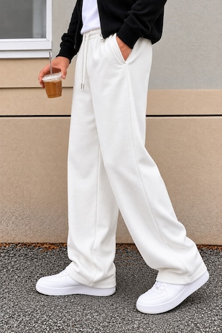 Tarz Cool Erkek Oversize Baggy Fit Eşofman Altı %100 Pamuk 3 İplik Şardonlu Bol Paça Rahat Kesim Beyaz