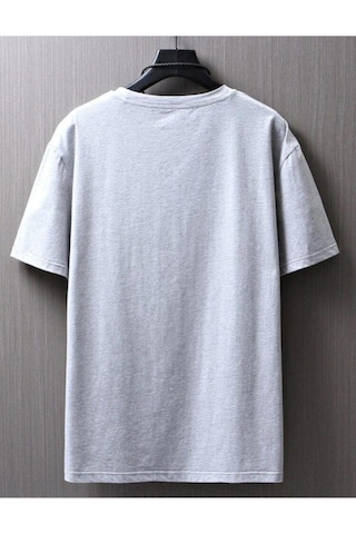 Erkek Gri Oversize Küçük Baskılı T-shirt Gri