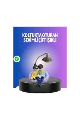 Kitap Okuyan Çift Figürlü Gece Lambası Romantik Dekoratif Masa Lambası Renkli