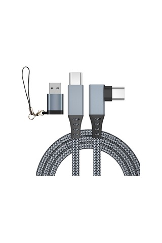 Fosenze Gümüş Gri Örgülü Vr Bağlantı Kablosu C-c Adaptörlü 5m, 5gbps Veri Transferi Bakır Çekirdekli