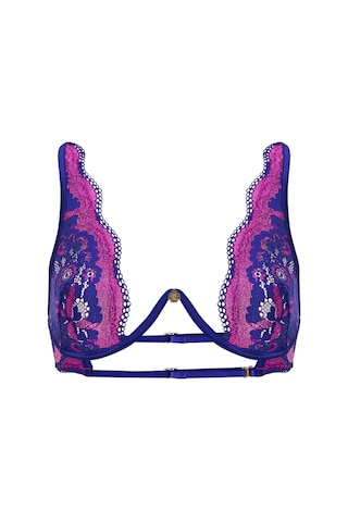 Addria Saks Mavisi Saten Dantelli Tek Balenli Büstiyer Sütyen Saks Mavisi