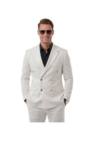 Deep Sea Deepsea Erkek Beyaz Slim Fit Kruvaze Takım Elbise Likralı Çizgili Dokulu Metal Düğmeli 2600820