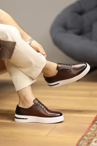 Shoetyle - Kahverengi Deri Bağcıklı Erkek Günlük Ayakkabı 610-1005-1301 Kahve Rengi