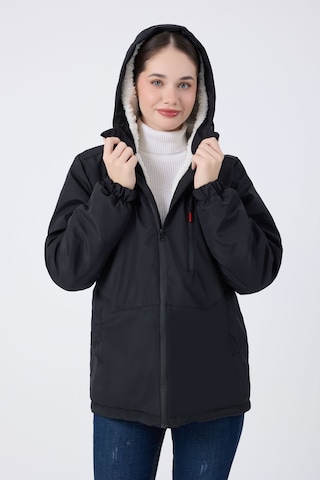 Kadın Siyah İçi Kürklü Su Ve Rüzgar Geçirmez Kapüşonlu Kışlık Mont & Kaban & Parka Siyah