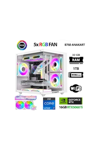 Xaser Cube X240i7-14700F 32 GB 1 TB M.2 Nvme SSD 16 GB RTX5060Tİ Free Dos Masaüstü Oyuncu Bilgisayarı