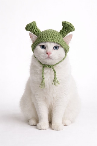 Nuigo Shrek Temalı El Yapımı Örgü Pet Şapkası - Ayarlanabilir Bağcıklı Yeşil Kedi Ve Küçük Irk Köpek Aksesuarı