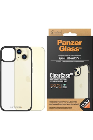 Clearcase Apple Uyumlu iPhone 15 Plus D3o Darbeye Karşı Korumalı Şeffaf Siyah Çerçeveli Telefon Kılıfı Siyah