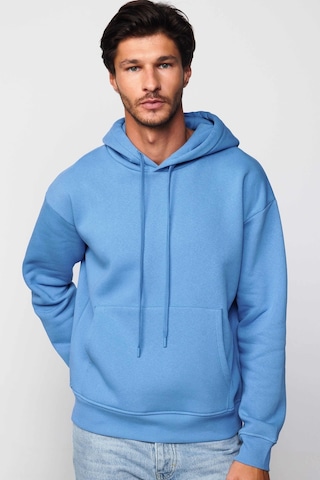 Tudors Oversize Pamuk Kapüşonlu Basıc Mavi Unisex Sweatshirt-29405-mavi Mavi
