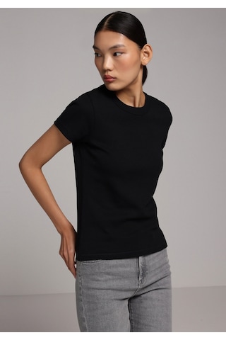 Colins Slim Fit Yuvarlak Yaka Düz Kadın Siyah Kısa Kol Tişört Cl1068567 Q1.v2 Blk Siyah