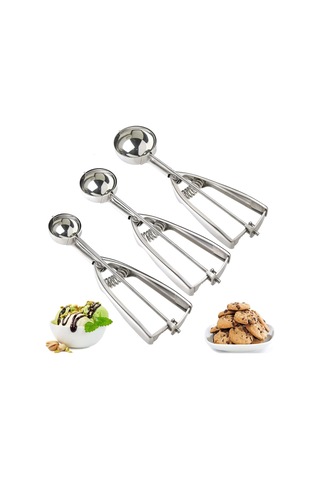 Suofeng 3'lü Çelik Helado/meatball/kek Topu Kuvveti - Tırnaklı Sistemi İle Zaman Tasarrufu Sağlayan Mutfak Aracı Gümüş
