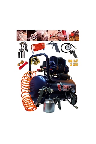 Germany Style Rapco 50 Litre Yağsız Süper Hızlı Dolum Sessiz Hava Kompresörü 4 Lü Kombo Set