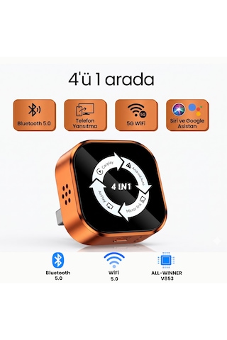 4'ü 1 Arada Ekran Yansıtmalı Kablosuz Carplay & Android Auto Dönüştürücü, İos&android Uyumlu Diğer