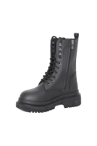 Mergenshoes B308 Siyah Fermuarlı Bağcıklı Kadın Bot Siyah
