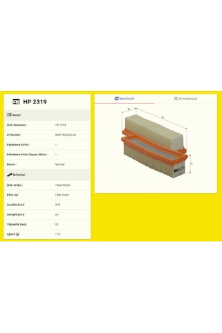 Tümosan Kabin Klima Polen Filtresi Kısa Tip Fil Hp2319/0-7254743