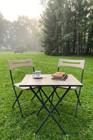 İronika Bahçe Balkon Teras Mutfak 3'lü Bistro Set Katlanır Masa Sandalye Takımı Krem