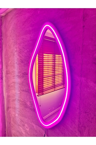 55x110 Cm Pembe Mdf Çerçeveli Led Ayna Işıklı, Modern Ve Dekoratif Duvar Aynası Pembe
