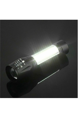 Ultra Güçlü Usb Şarjlı El Feneri Kutulu Kamp Feneri Avcılık Fener N11.877 Siyah