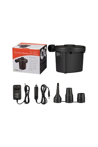 Lemestar Ev/araç İkili Kullanım Elektrikli Hava Pompa, 220v Eu Şarj, 480l/min Hızlı Doldurma, 3 Farklı Uç, Siyah Abs Materyal