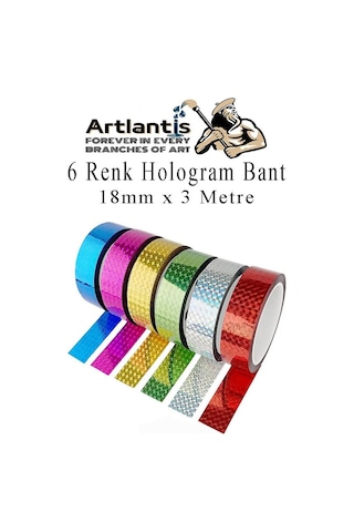 Renkli Hologram Bant 6 Renk 1 Paket 18mm X 3 Metre Yaldızlı Metalik Desenli Fosforlu Hologram Bant Hobi Tasarım 6