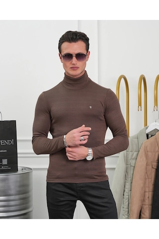 Modefendi Slim Fit İtalyan Kesim Tam Balıkçı Boğazlı Kazak Koyu Kahve