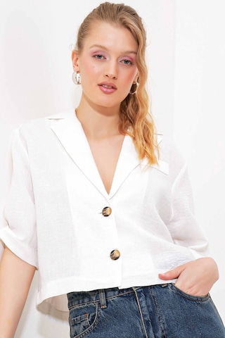 Gabria Kısa Keten Ceket Beyaz