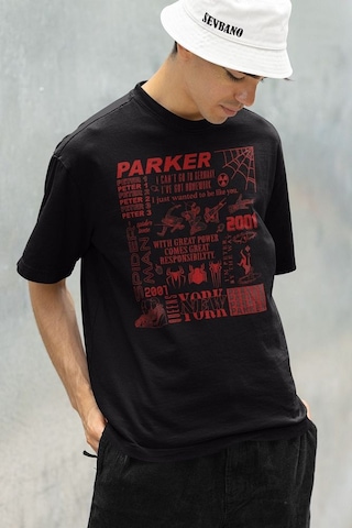 Peter Parker 2001 Spider-man Baskılı Unisex Oversize Marveel Tişö Siyah