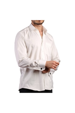 Krem Büyük Beden Rahat Kesim Micro Kumaş Kol Düğmeli Regular Fit Erkek Gömlek - 190-10 001