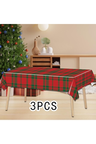 Homyl Yılbaşı Tek Kullanımlık Masa Örtüsü Tatil Su 3 Adet Büyük Kareli