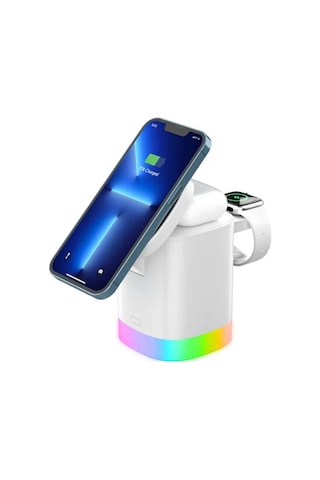 3in1 15w Apple iPhone Uyumlu AirPods Watch Kablosuz Şarj Cihazı Rgb Işıklı T15