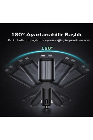 66w Hızlı Araç Şarj Cihazı 4 Ü 1 Arada Geri Çekilebilir Kablolu Type-c Lightning Usb Araç İçi Şarj Adaptörü 12v-24v