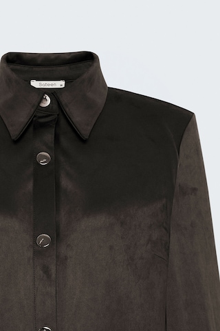 Sateen Çıtçıt Detaylı Süet Gömlek - Kahve-138122