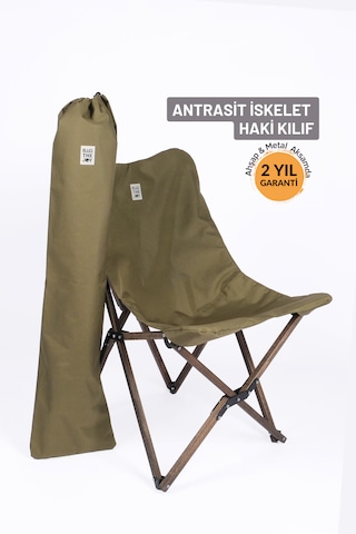 Bag The Joy Ahşap Antrasit İskelet - Haki Kılıf Sandalye Haki