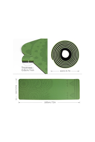Ranyeek Tpe Materyal Yoga Minderi 183x61x0.6cm, Antrenman İçin Anti-kayma, Su Geçirmez, Temizlenmesi Kolay + Ağ Çantası Koyu Yeşil + Siyah Koyu Yeşil - Siyah