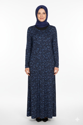 Barem Kadın Funda Belden Basene Büzgülü Penye Lacivert Elbise D57 Lacivert