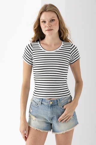 Giysa Kadın Bisiklet Yaka Çizgili Basic Body Siyah - 25509 Siyah