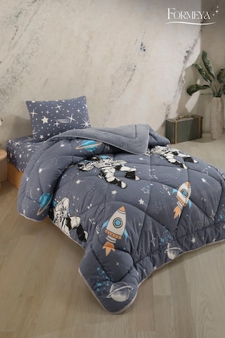 Formeya Tek Kişilik Çarşaflı Astronot Desenli Çift Taraflı Wellsoft Uyku Seti Yorgan+çarşaf+yastık Kılıfı Sku: Smgstk78e44f5530 Açik Mavi